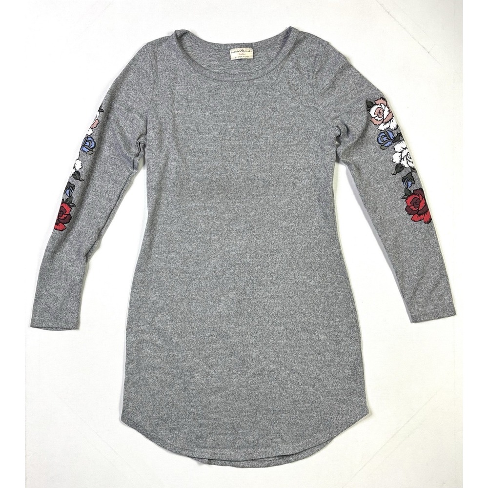 Bobbie Brooks Long Sleeve Dress Women's Medium Floral Sleeves Gray